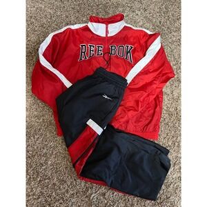 VTG 90s Reebok Tracksuit Set Red Black Jacket Pants Athleisure Sportswear Size L